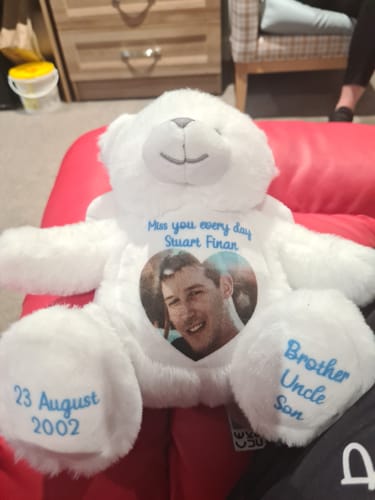 Customer photo review of A Cuddle from Heaven Personalised Photo Teddy Bear