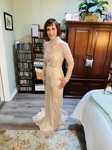 Customer photo review of Champagne Beaded Long Sleeve Bridal Gown - Elegant Tulle Wedding Dress Plus Size