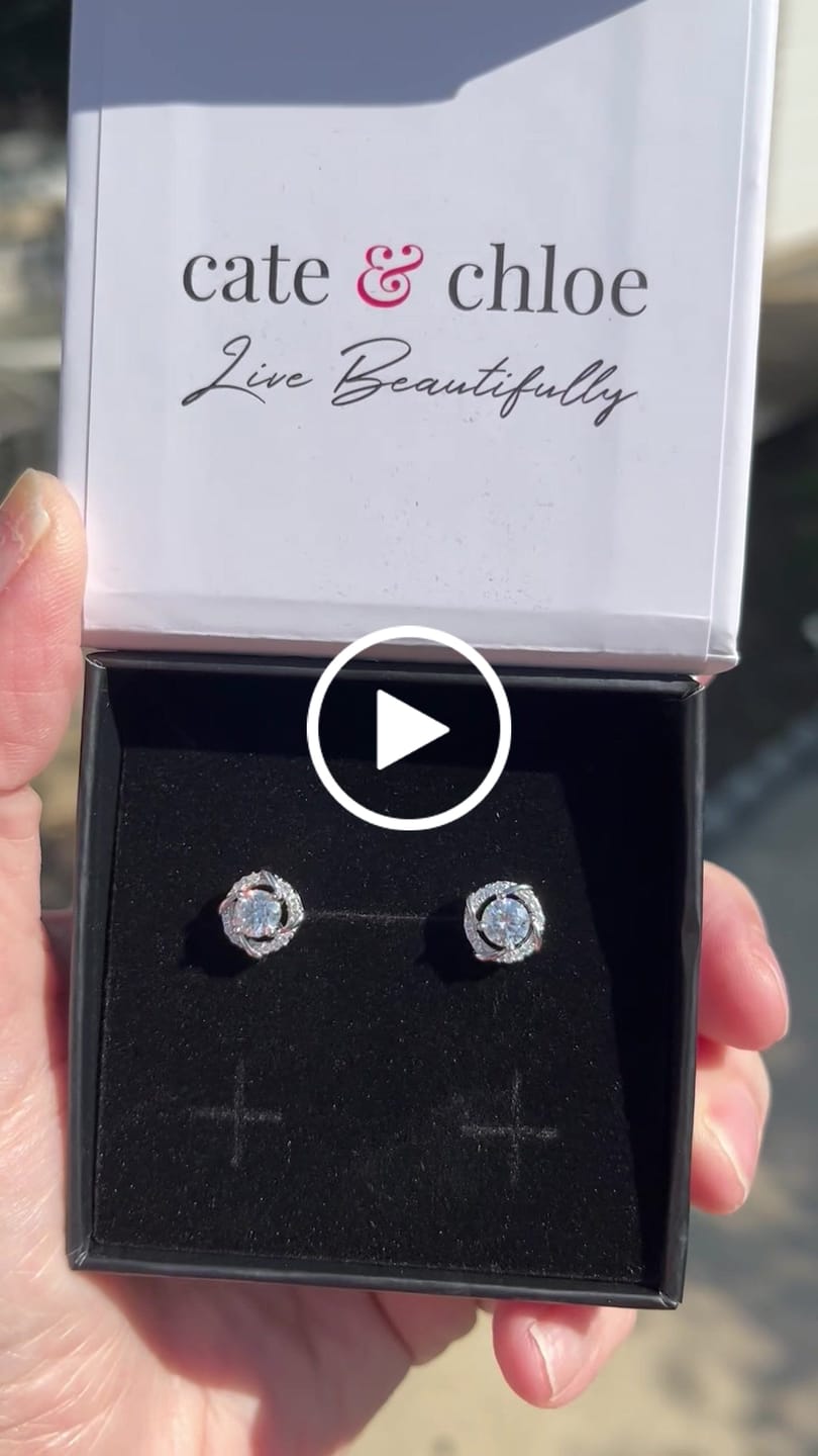 Customer video review of Moissanite by Cate & Chloe Jemma 18k Gold Plated 925 Sterling Silver Stud Earrings 1.12tcw