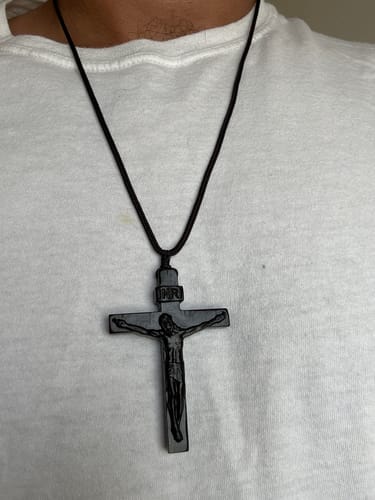 Customer photo review of Christianartworkshop Jesus Crucifix Wooden Necklace