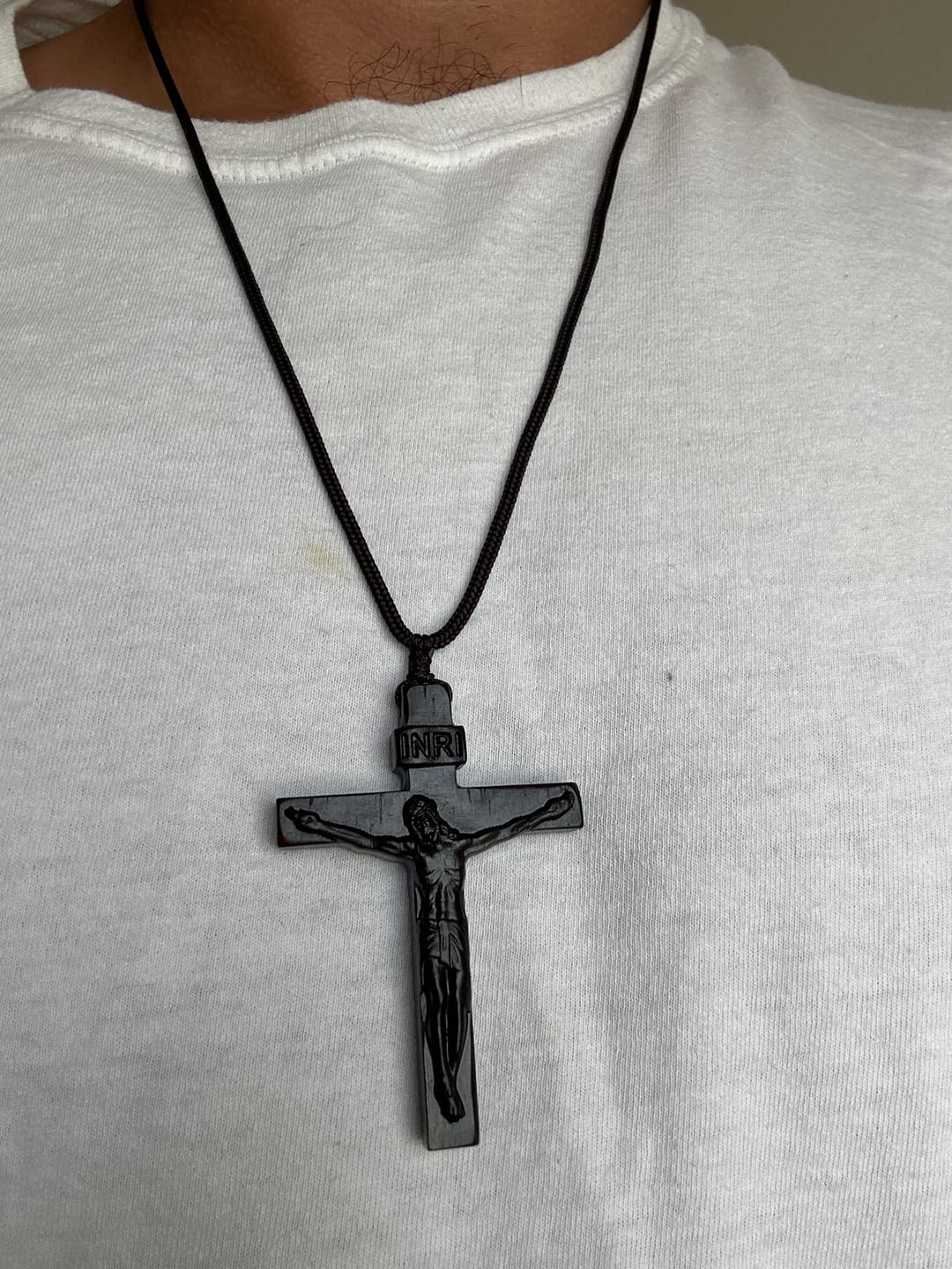 Customer photo review of Christianartworkshop Jesus Crucifix Wooden Necklace