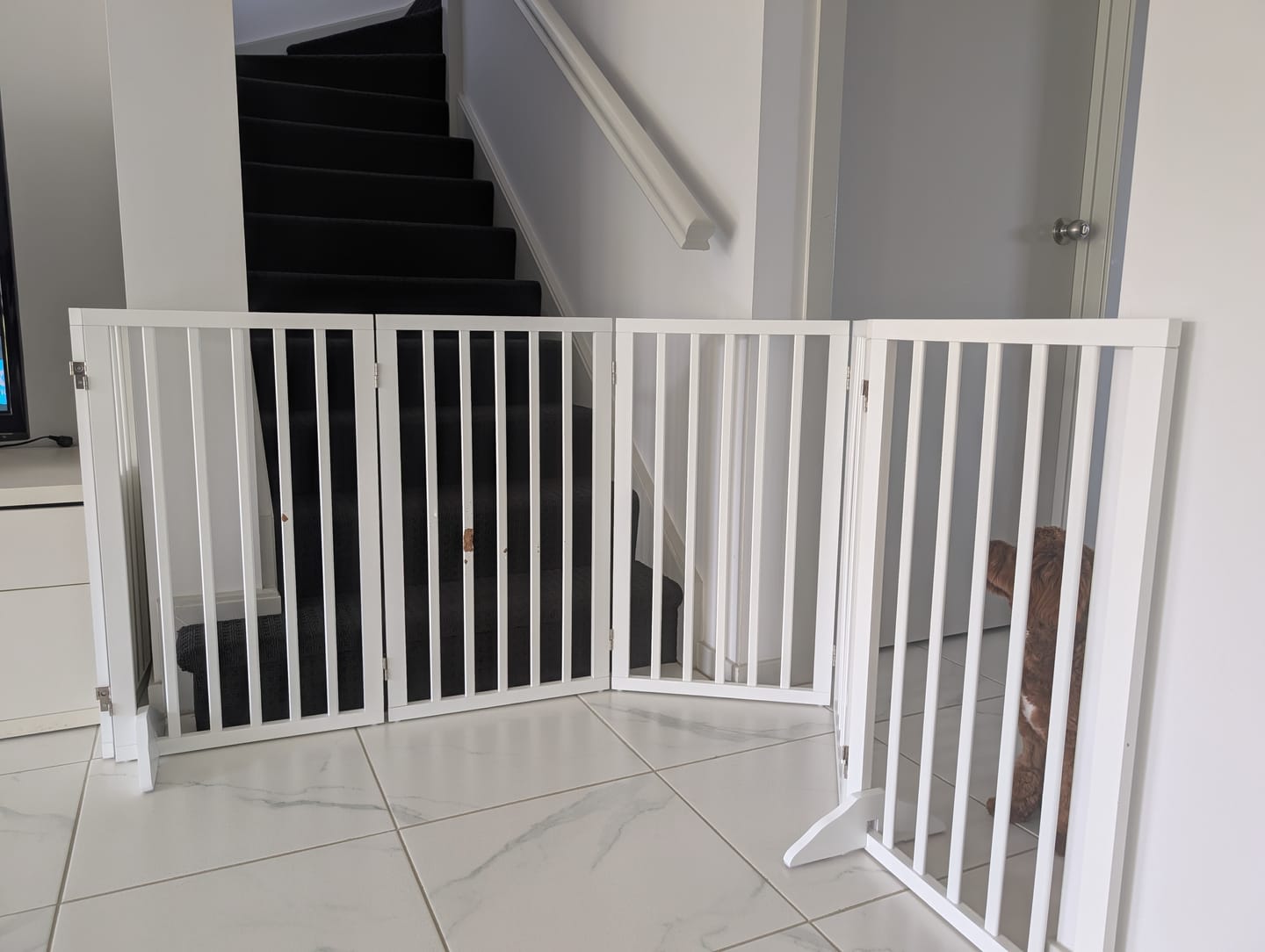 Customer photo review of Wooden Pet Gate - White