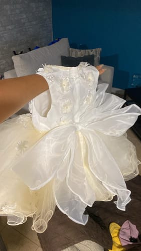 Customer photo review of Baptism Dresses Baby Girl White Cute Lace Puffy Flower Girl Dress Toddler Formal Dresses