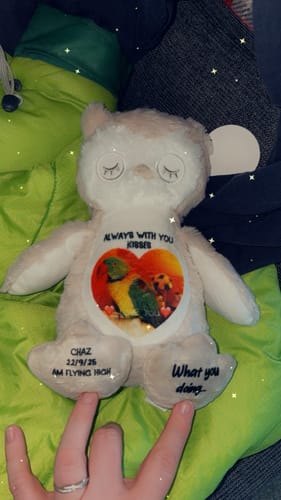 Customer photo review of Design a Personalised Owl Teddy – Add Your Photo, Name or Message