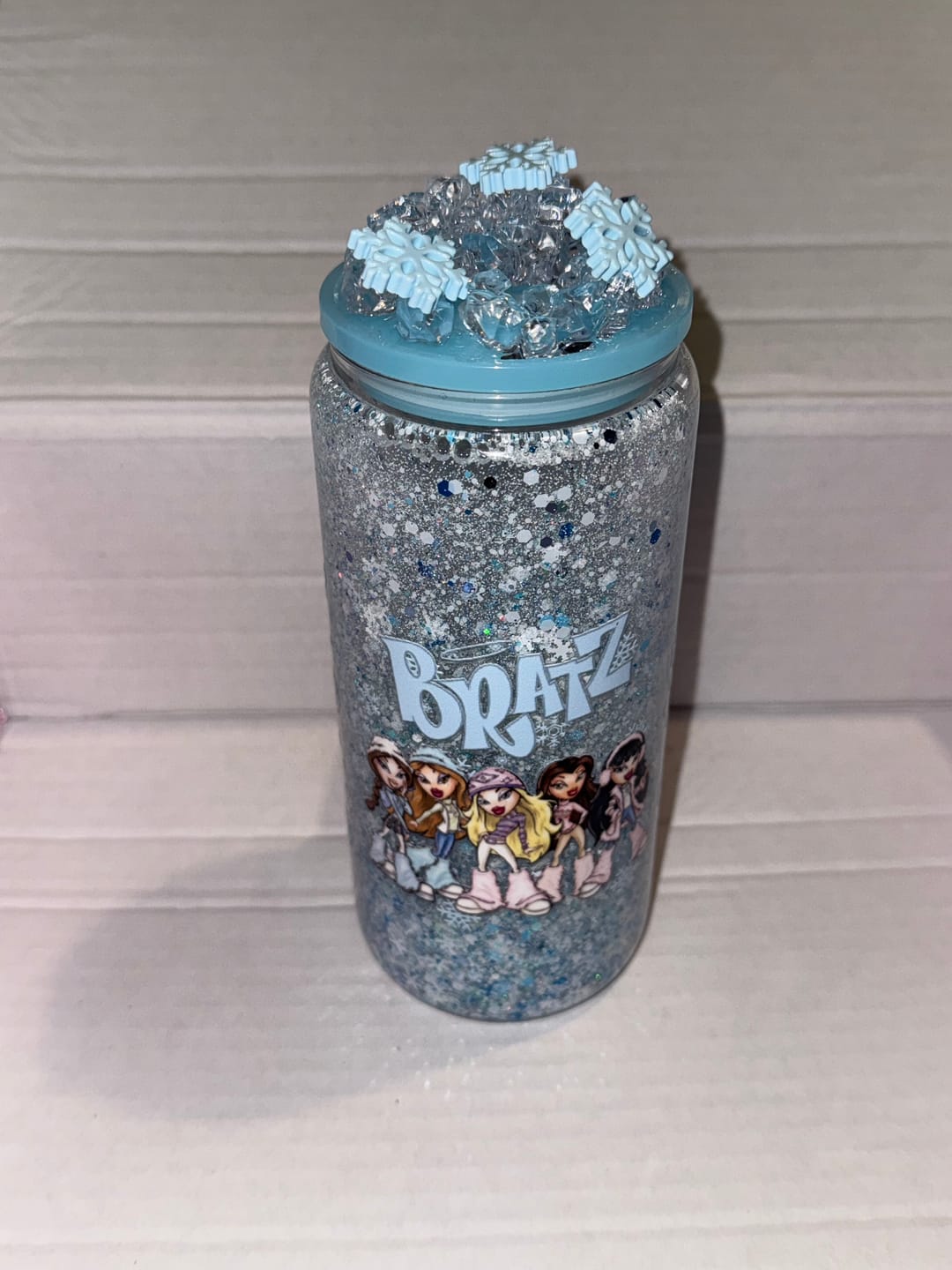 Customer photo review of Custom 15oz GLASS Snowglobe with Handle