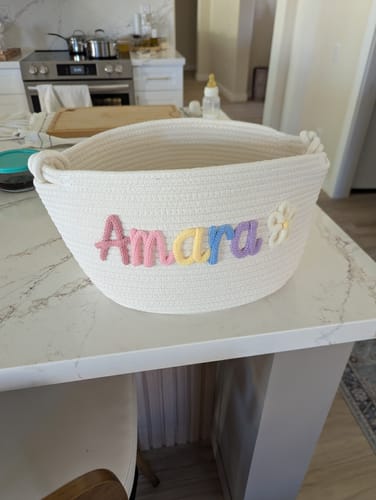Customer photo review of Baby Knits™  Multicolor Personalized Knitted Basket