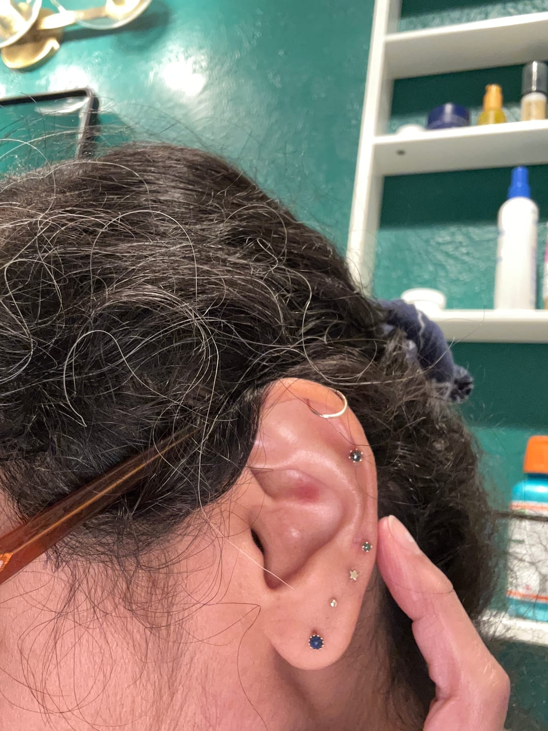 Customer photo review of 14K Gold Rough Diamond Cartilage Earring 2mm 20G