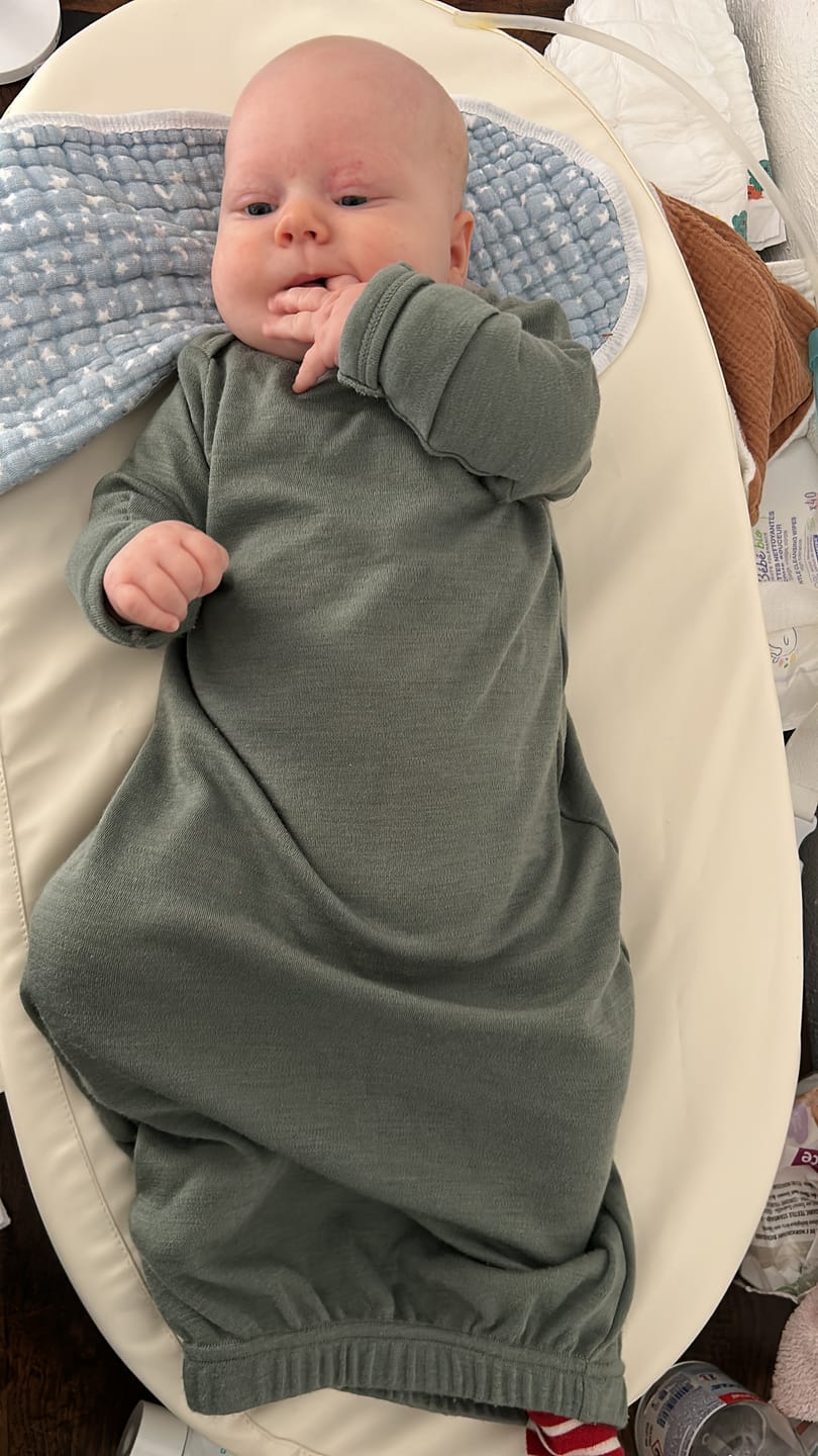 Customer photo review of Baby Gown, Merino Wool, 0-6 Months, Sage