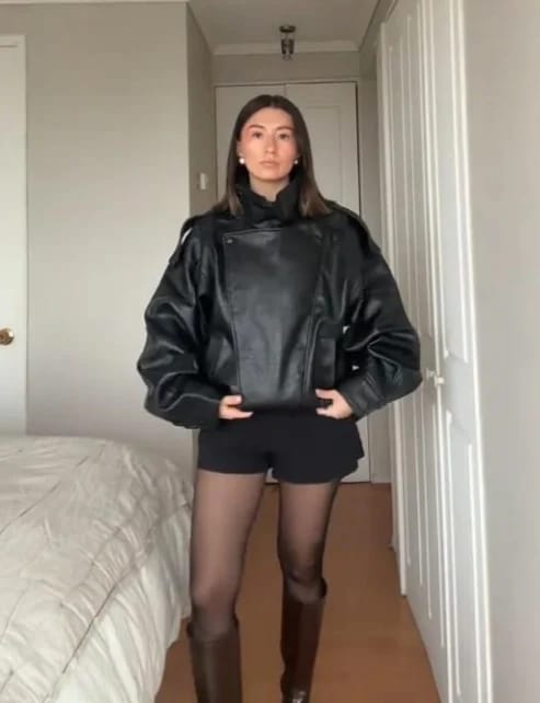 Customer photo review of Cecil Asymmetrical Leather Jacket