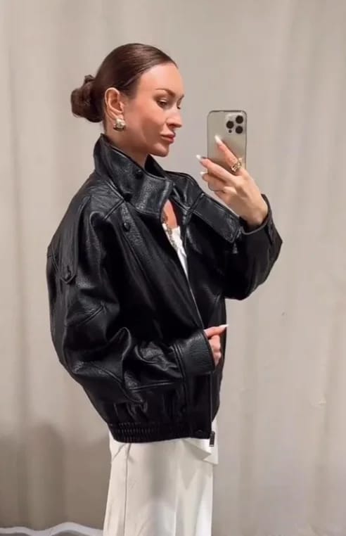 Customer photo review of Cecil Asymmetrical Leather Jacket
