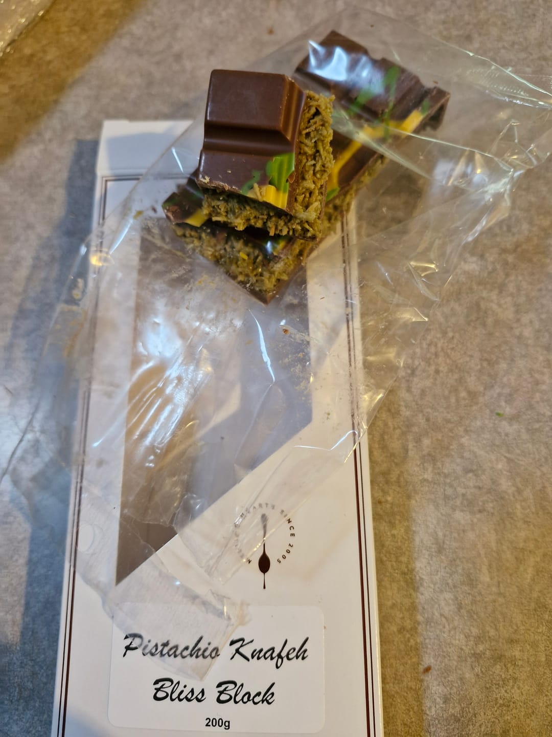 Customer photo review of Pistachio Knafeh Bliss Block - Viral Dubai Chocolate Bar 200g