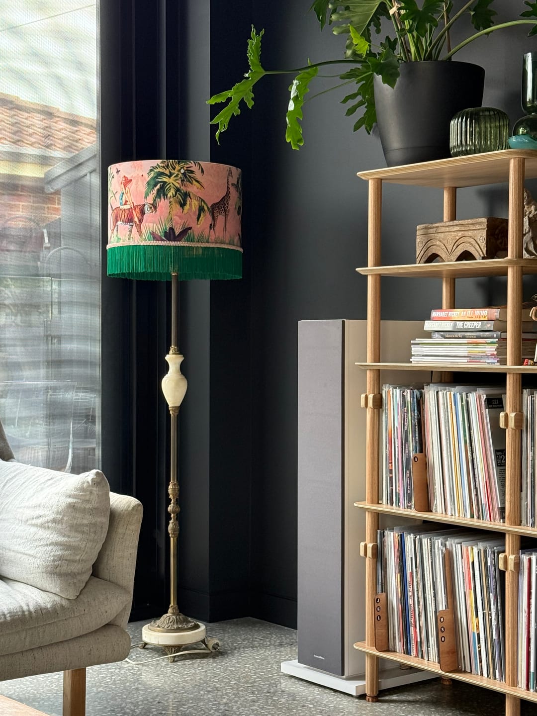 Customer photo review of Queen K Jungle Walk Pink Fringed Drum Lampshade