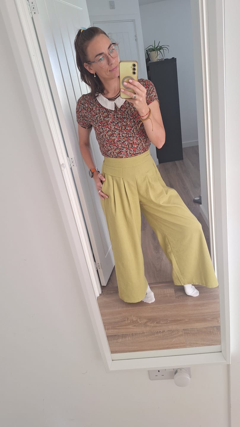 Customer photo review of Buddha Stones Plain Color Cotton Linen High Waist Wide Leg Pants With Pockets