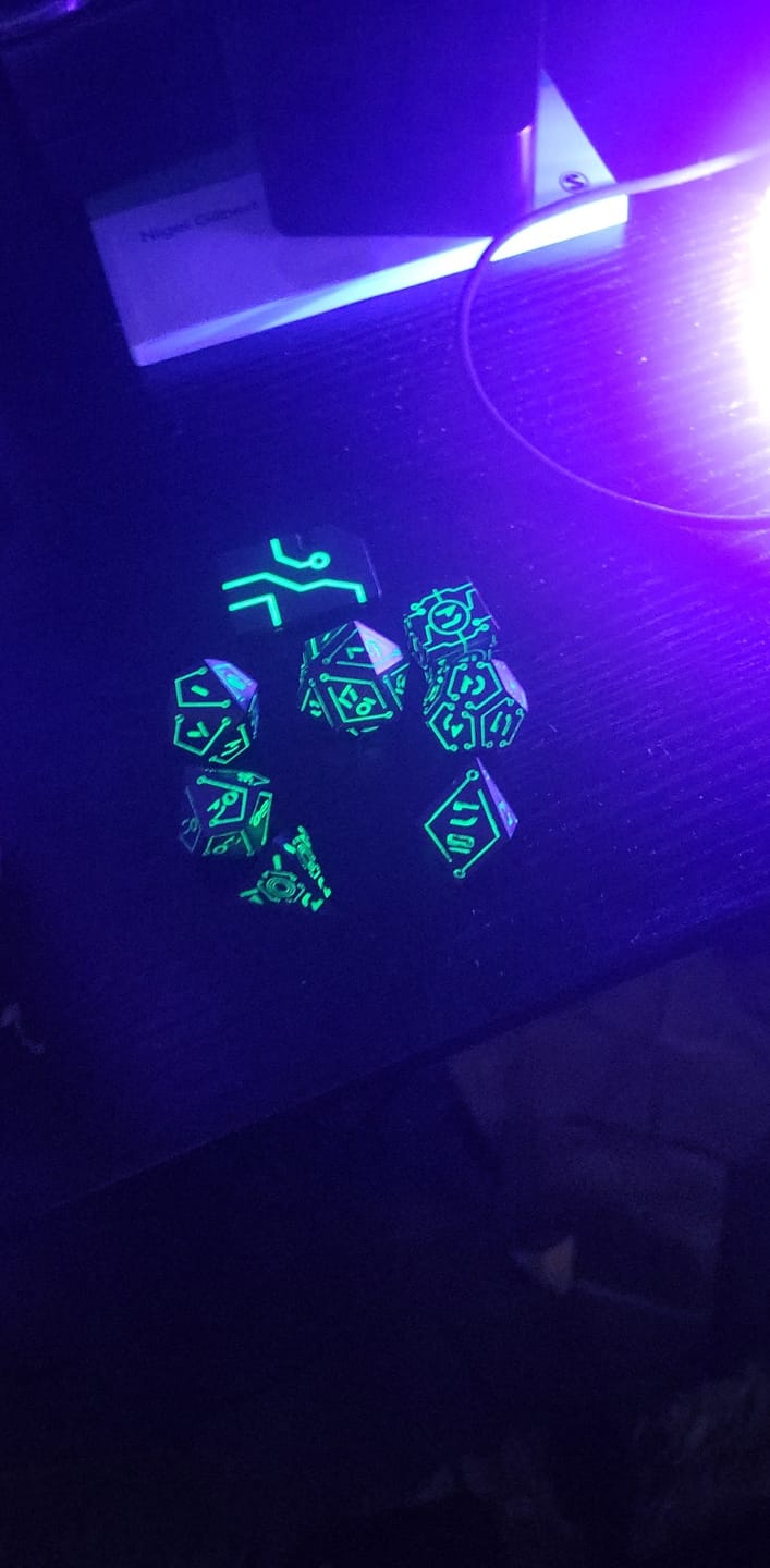 Customer photo review of Cyberlink - Neon Green/Green Dice Set