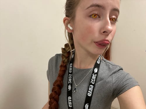 Customer photo review of Halloween DragonMaid Yellow Colored Contact Lenses