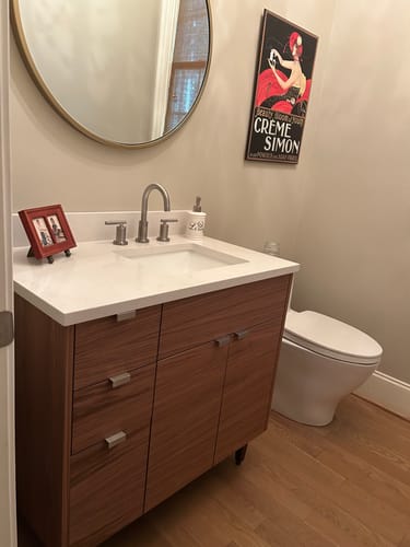 Customer photo review of Austin 36" American Black Walnut Bathroom Vanity, Right Sink