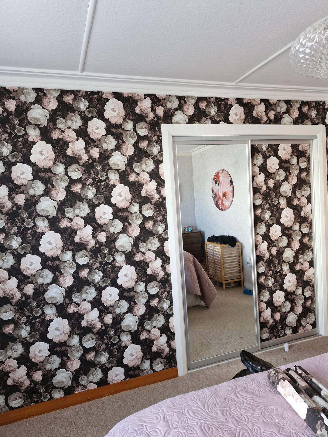 Customer photo review of Oil Painting Bouquet Floral Wallpaper - Pink & Grey - Discontinuing