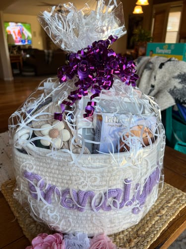 Customer photo review of Baby Knits™  Multicolor Personalized Knitted Basket