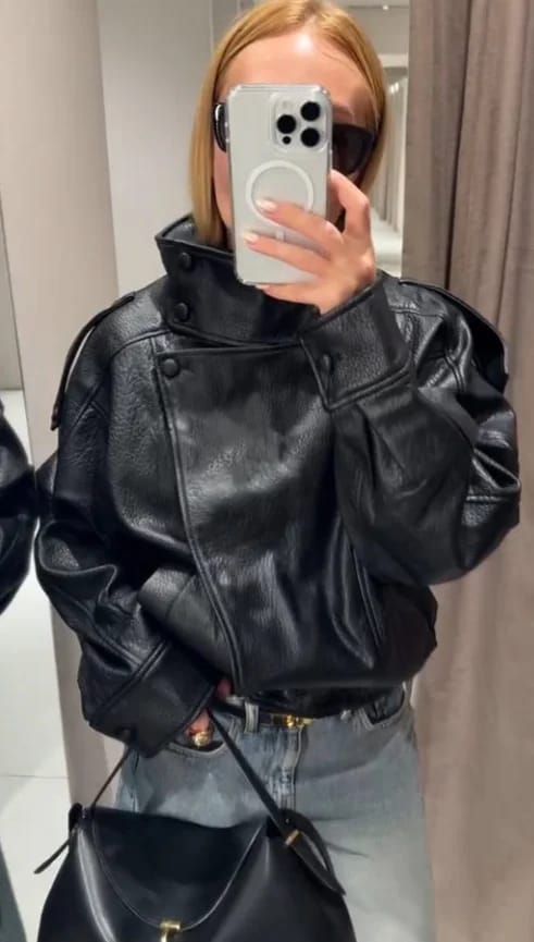 Customer photo review of Cecil Asymmetrical Leather Jacket