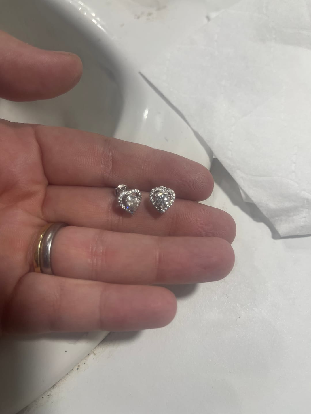 Customer photo review of Moissanite by Cate & Chloe Briana 18k Gold Plated 925 Sterling Silver Stud Earrings 1.21tcw