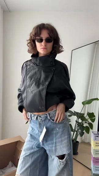 Customer photo review of Cecil Asymmetrical Leather Jacket