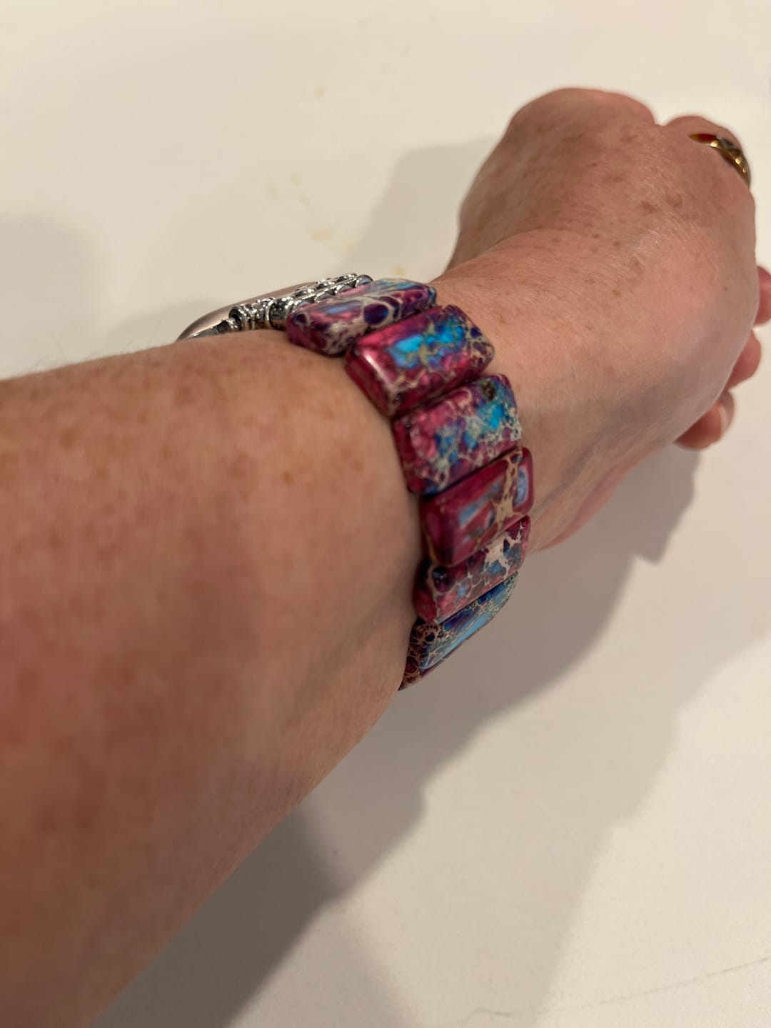 Customer photo review of Majestic Tibetan Jasper Stretch Apple Watch Strap