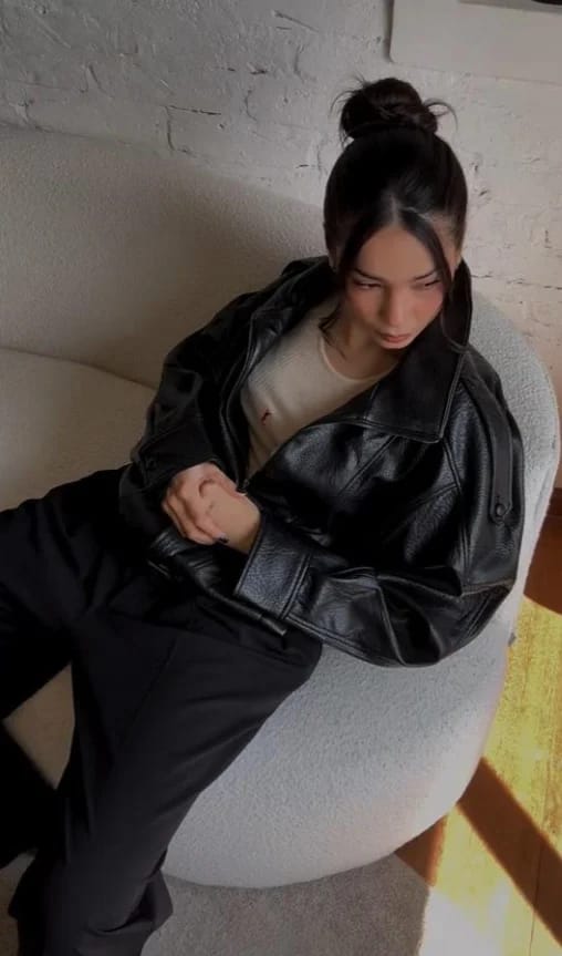 Customer photo review of Cecil Asymmetrical Leather Jacket
