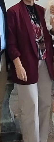 Customer photo review of Merrill Wine Gathered Sleeve Blazer