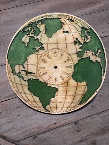 Customer photo review of Laser cut wooden wall clock world map svg template