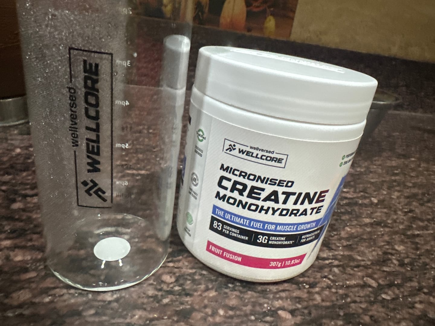 Customer photo review of Wellcore - Micronised Creatine Monohydrate (83 Servings, Fruit Fusion) + Premium Glass Bottle