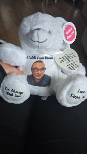 Customer photo review of Design a Personalised Angel Teddy Bear – Add Your Photo, Name or Message
