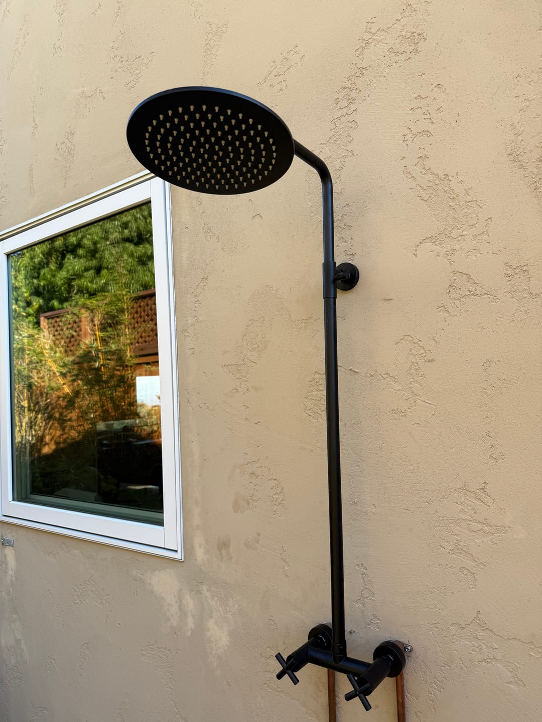 Customer photo review of Outdoor Shower Fixtures with 10-Inch Rainfall Shower Head and Dual Handle Control