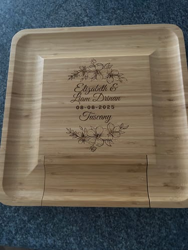 Customer photo review of Personalised Square Cheese Board & Pull Out Knife Set