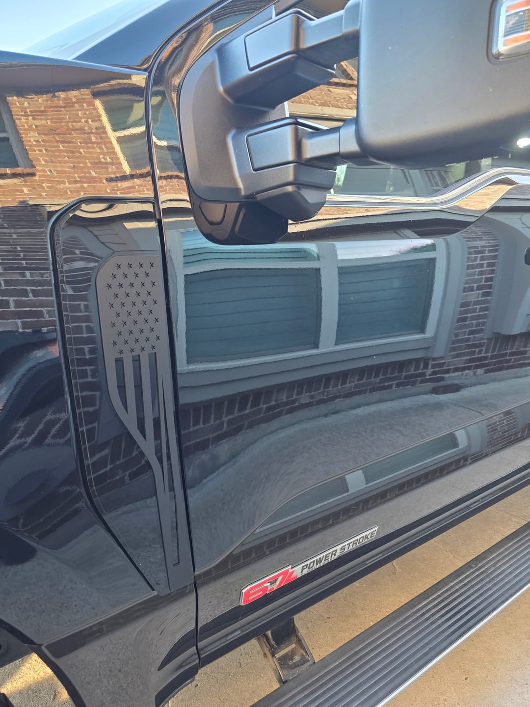 Customer photo review of Ikonic 2023-2024 Ford SuperDuty American Flag Fender Badge Set - Black