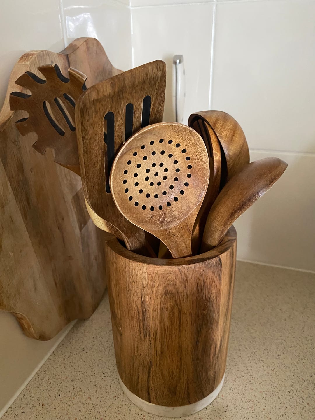 Customer photo review of Natural Teak Wooden Utensil Set