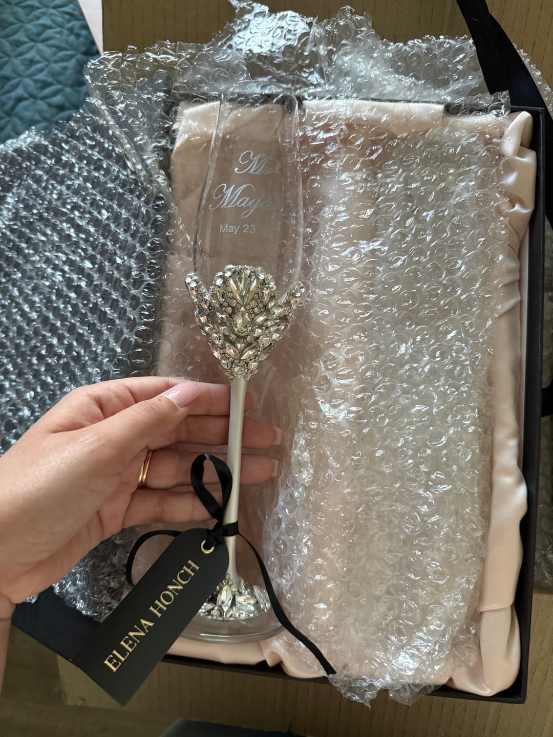 Customer photo review of Blossom White Wedding Glasses & Cake Server Set