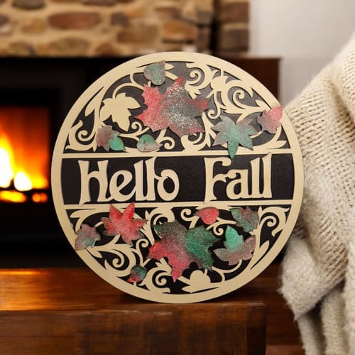 Customer photo review of Hello Fall Round Welcome Sign laser cut svg file