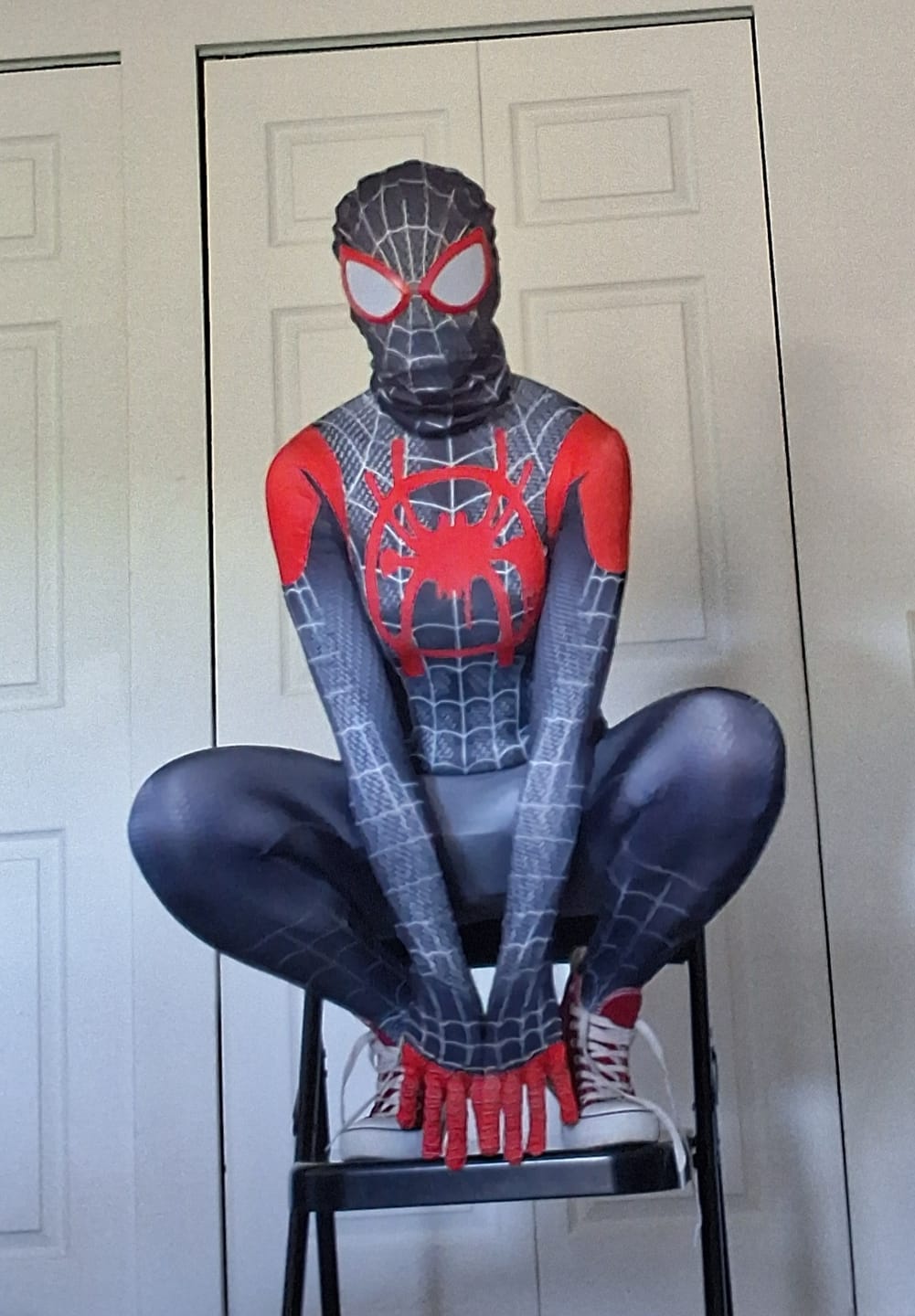 Customer photo review of Miles Morales Spider Man Costume with Hoodie for Boys and Adult Men.