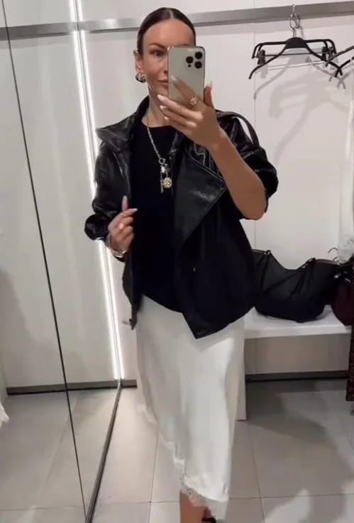 Customer photo review of Cecil Asymmetrical Leather Jacket