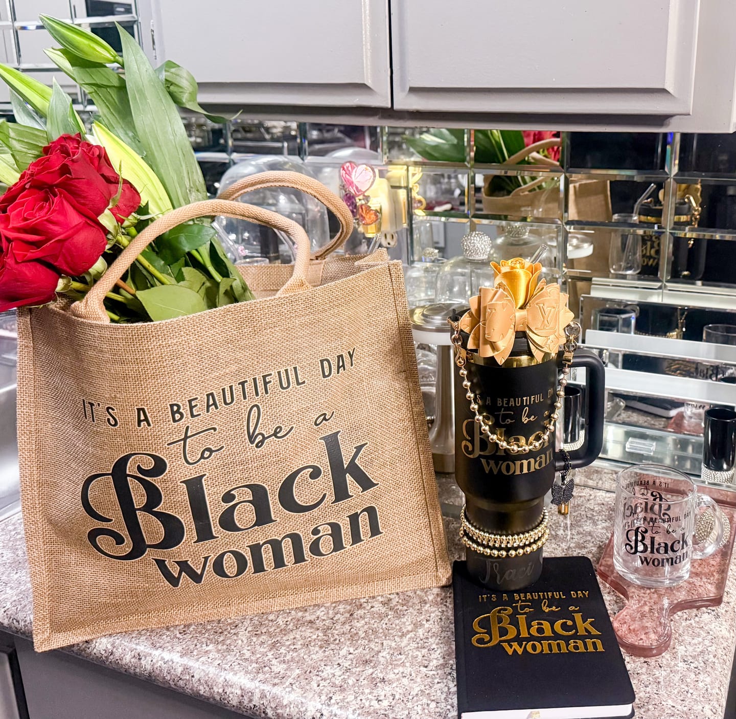 Customer photo review of "Miss Black and Gold" 40oz Insulated Tumbler – "It's a Beautiful Day to be a Black Woman"
