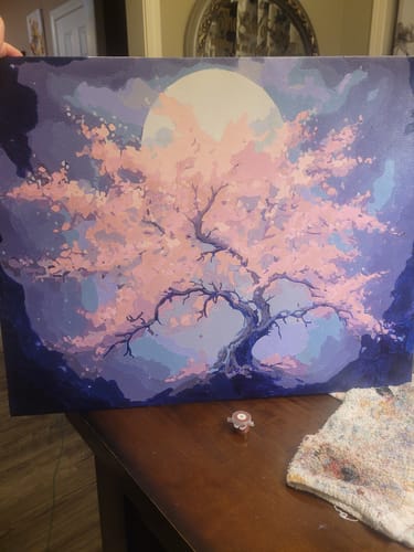 Customer photo review of Peach blossom tree at night - Paint by Numbers