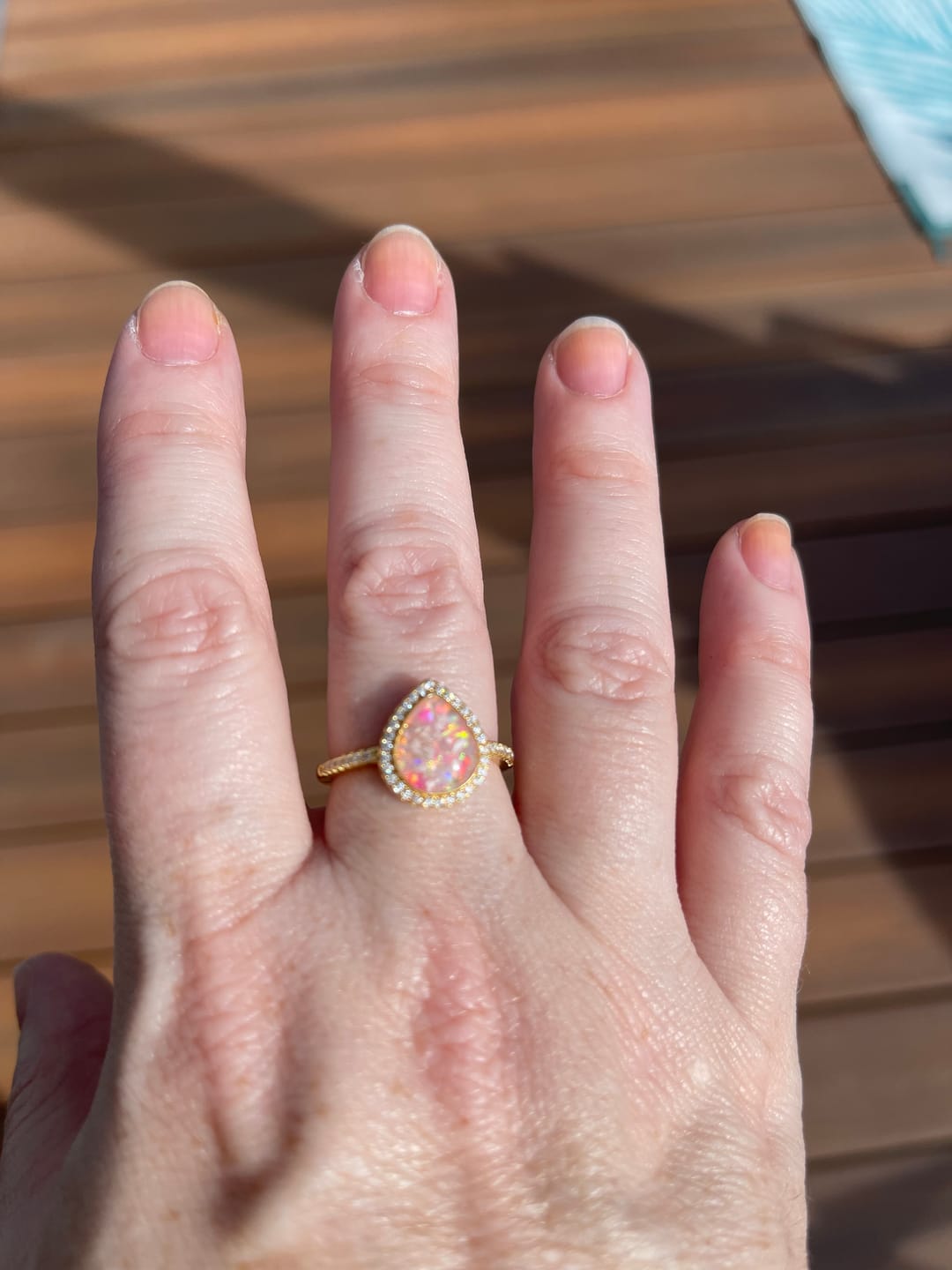 Customer photo review of Bedazzled Pear Opal Ring with Cremation Ashes