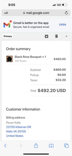 Customer photo review of Black Rose Bouquet