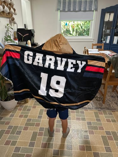 Customer photo review of Personalized Hockey Hooded Blanket