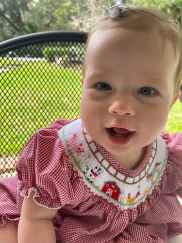 Customer photo review of Farm Smocked Red Gingham Long Bubble