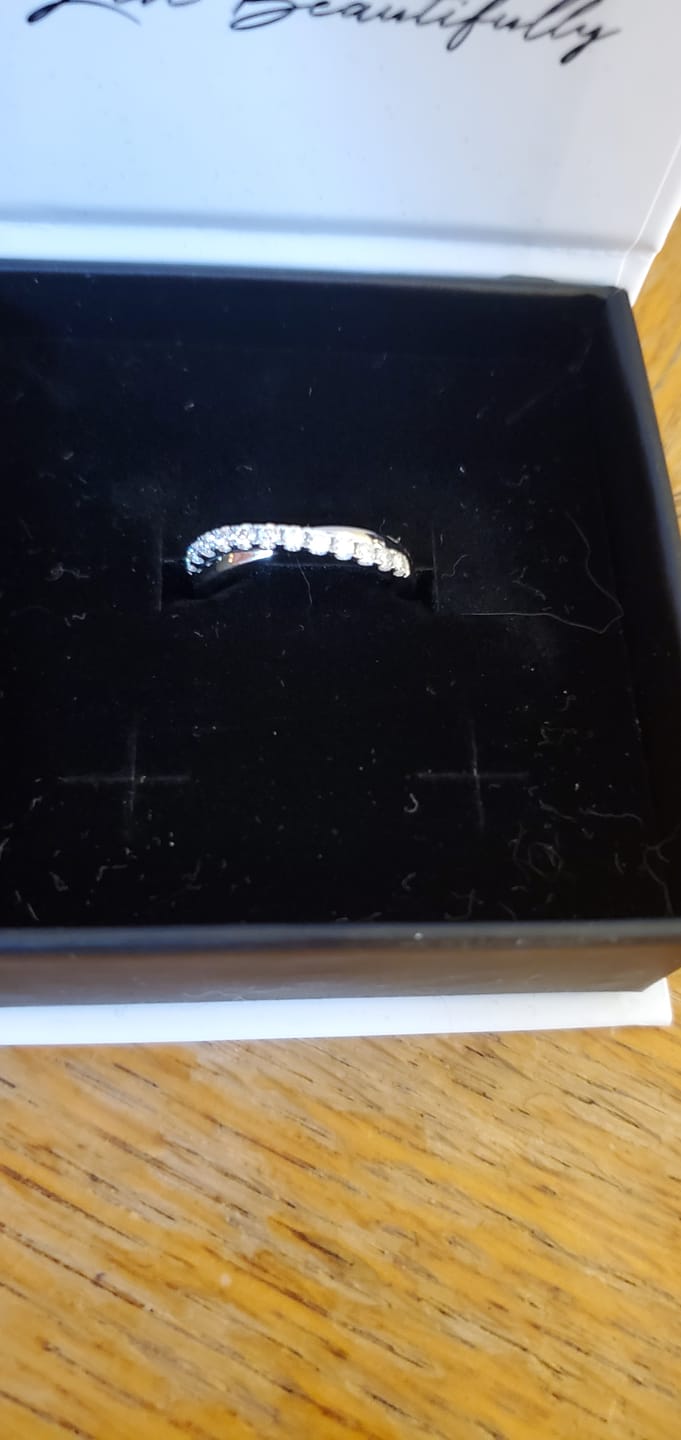 Customer photo review of Moissanite by Cate & Chloe Emerson 0.36tcw Round Cut 925 Sterling Silver 18k White Gold Plated Wedding Band