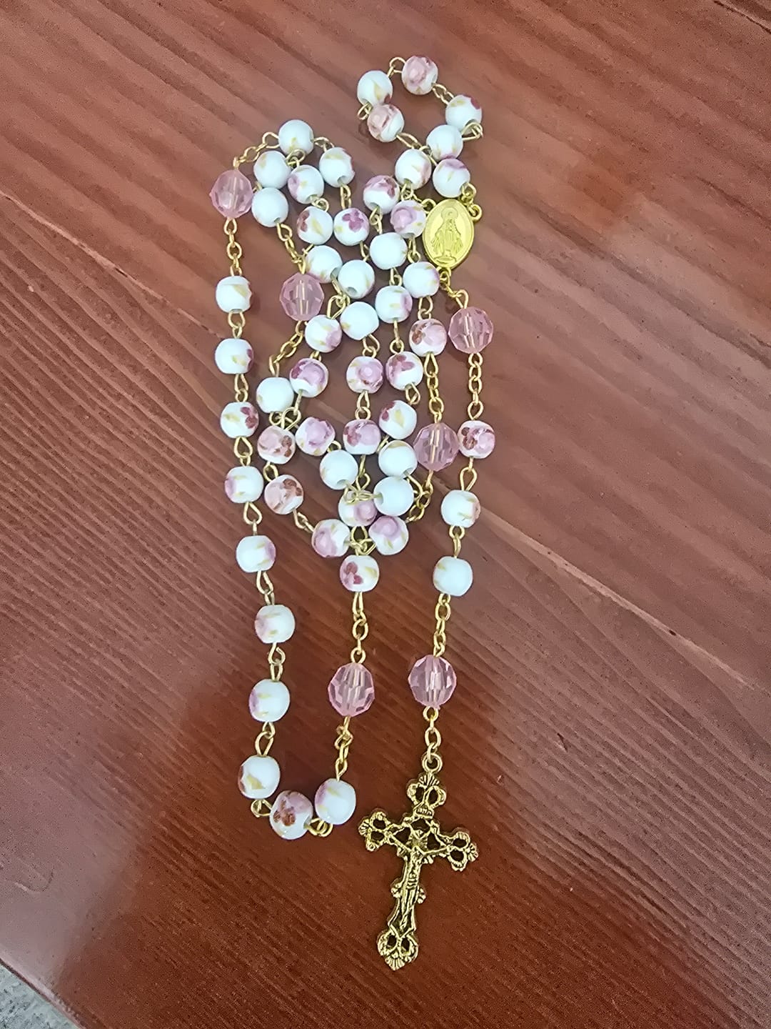Customer photo review of FREE Today: Miraculous Medal & Crucifix of 8 mm Round Floral Pink Ceramic Alloy Chain Rosary