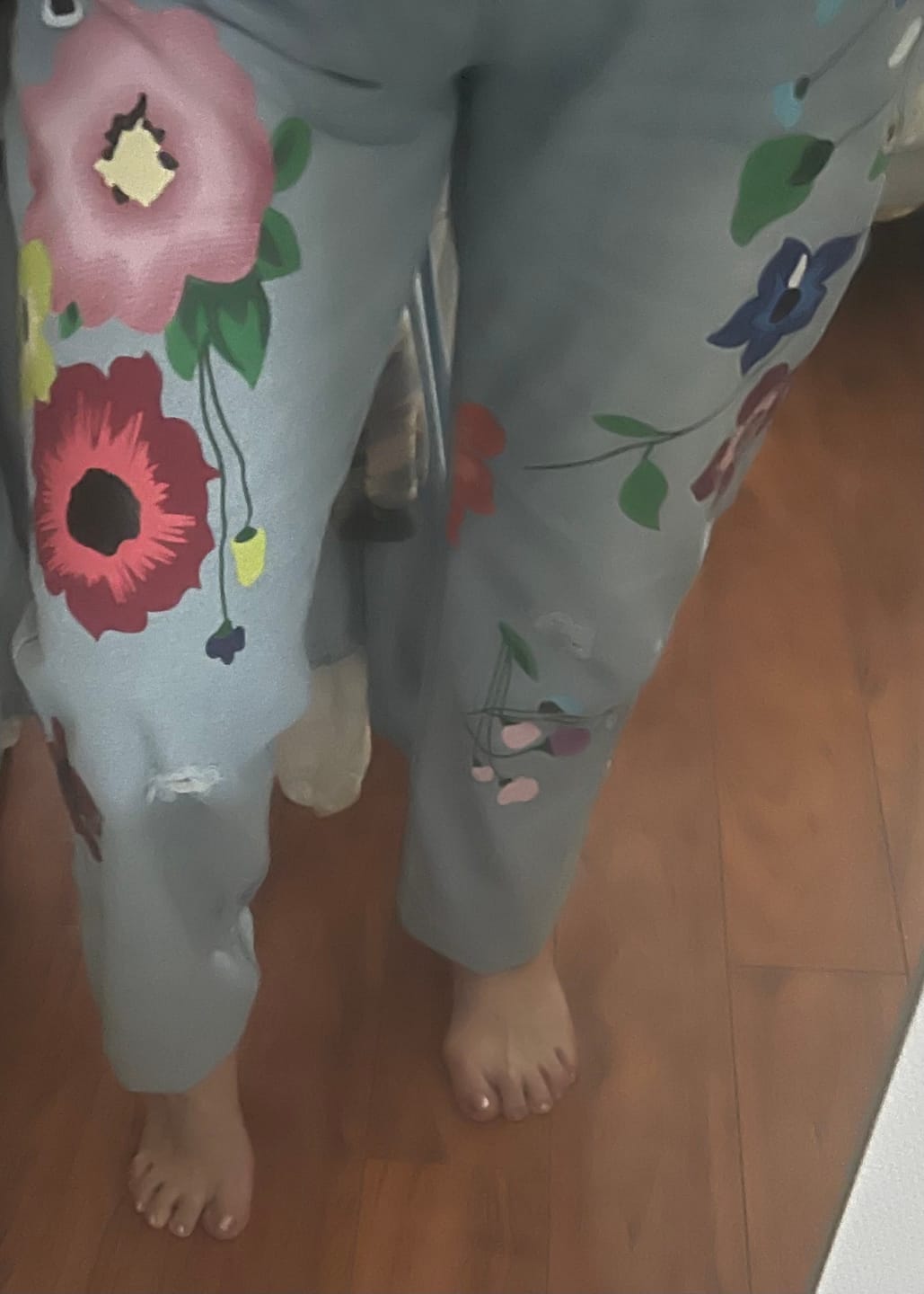 Customer photo review of Denim Floral Casual Pants