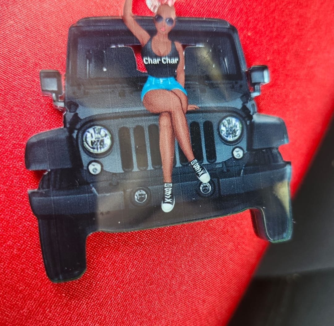 Customer photo review of Personalized A Girl With Off-Road Car And Dog Keychain Gift For Journey Girls