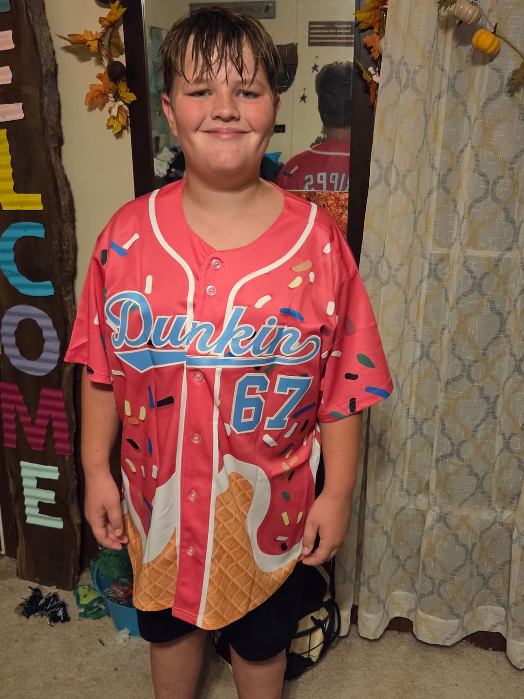 Customer photo review of Custom Pink Ice Cream Cone Graffiti Pattern Fashion Authentic Baseball Jersey